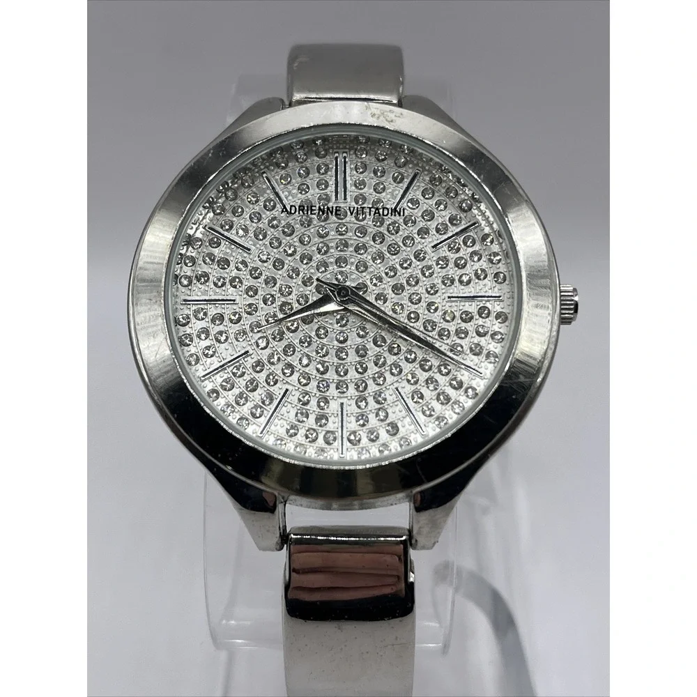 Adrienne Vittadini Women's‎ Quartz Watch Rhinestone Dial 37mm Case- New Battery